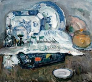 Stilleben Med Porselen Og Glass Olje Pa Lerret by Bernhard Folkestad