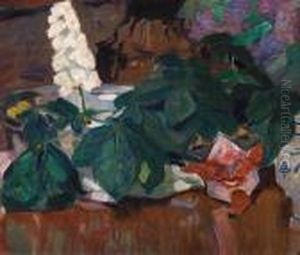 Stilleben Med Blomster Og Krukke Olje Pa Lerret by Bernhard Folkestad