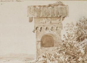 Vue D'une Tour Fortifiee Dans Un
Paysage; Et Un Paysage Lacustre, Des Montagnes A L'arriere-plan by Pierre Francois L. Fontaine