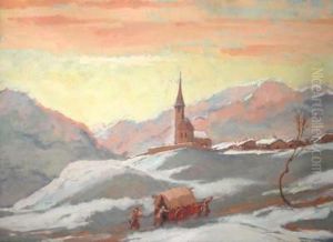 Villaggio Tra Le Montagne Con Carro E Personaggi