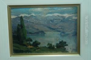 "lago Di Como - Tremezzino" Olio Su Tavoletta by Daniele Fontana