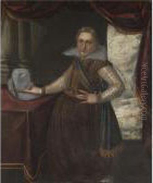 Portrait Of A Gentleman, 
Three-quarter Length, Standing By A Table In An Interior And Wearing A 
Richly Embroidered Costume - view 1