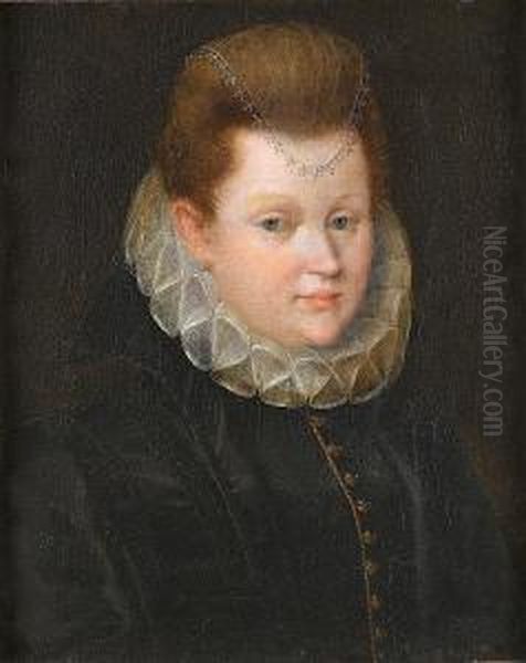 Portrait Of A Noblewoman,
Bust-length, In A Black Satin Dress With A White Lace Ruff And Headdress - view 1