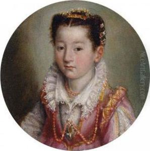Portrait Of A Girl, In A Pink Embroidered Dress, Wearing A Coral Necklace by Lavinia Fontana
