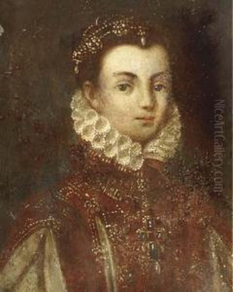 Portrait Of A Lady, Bust-length, In An Embroidered Dress - view 1