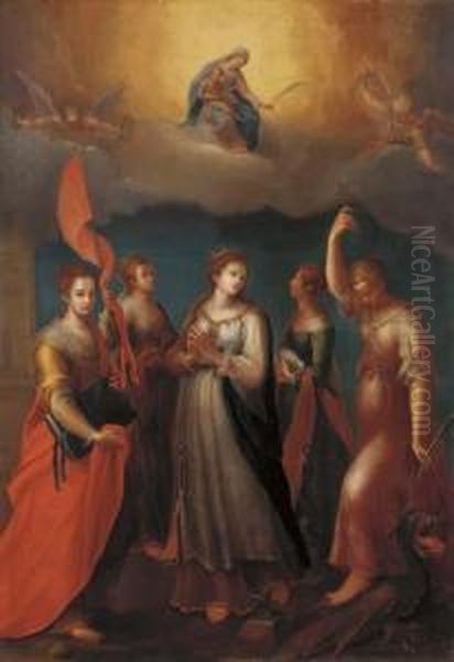 The Madonna And Child Appearing
To Saints Barbara, Ursula, Catherine Of Alexandria, Agnes And Margaret
Of Antioch - view 1