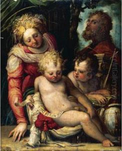 The Holy Family With The Infant Saint John The Baptist by Prospero Fontana