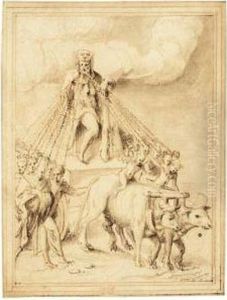 Hercules On A Chariot Pulled By Two Bulls