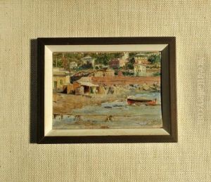 Kleiner Fischerhafen In Sudlicher Landschaft by Roberto Fontano