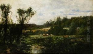 Cows Grazing Beside A Stream Cows Grazing Beside A Stream