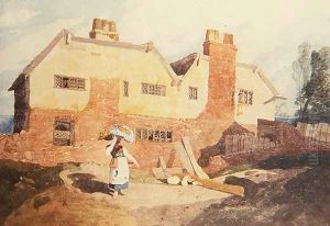Cottages with a Washerwoman (Elm Hill, Norwich) c.1808-9 by John Sell Cotman