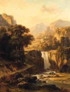 A Waterfall Cascading Through A Mountainous Landscape
