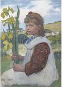 Girl With Irises by Elizabeth A.Stanhope Forbes