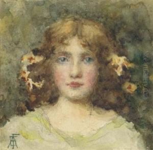 Portrait Of A Young Girl, Bust-length, With Flowers In Her Hair