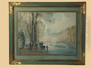 Pecheurs En Bord De Seine by Henri Foreau