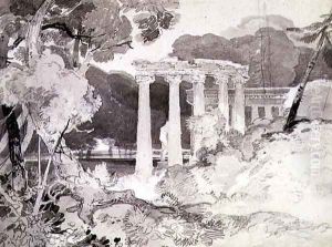 Classical Colonnade in a Woody Landscape by John Sell Cotman