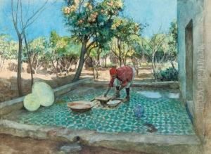 Laying Tiles By The Orange Grove