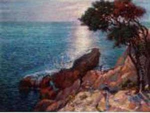 Fishing On A Rocky Outcrop At Sunset