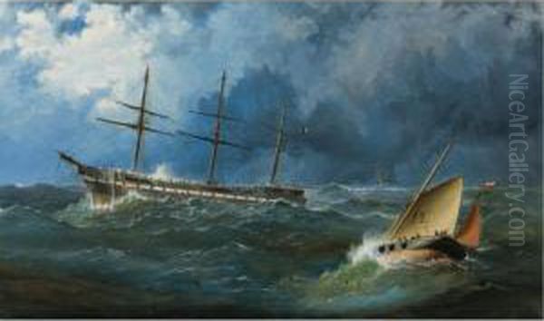 A French Sailing Packet Riding Out A Storm Off Penzance - view 1