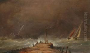 Ships In A Storm Oil Onboard 
Signed Lower Right 27 X 45 Cm Provenance: Private Collectionsweden