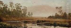 Attributed To James Haughton 
Forrest Tasmanianriver Scene Oil On Board 15 X 37.5 Cm Provenance: 
Purchasedtasmania C.1955 Private Collection Melbourne