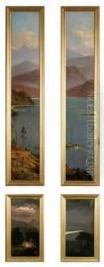 Suit Of 4 Painted Panels Of Panoramic Views Incorporated In A Door