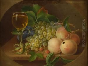 Stilleben Mit Pfirsichen, Trauben, Haselnussen, Insekten Undweinglas. by George Forster