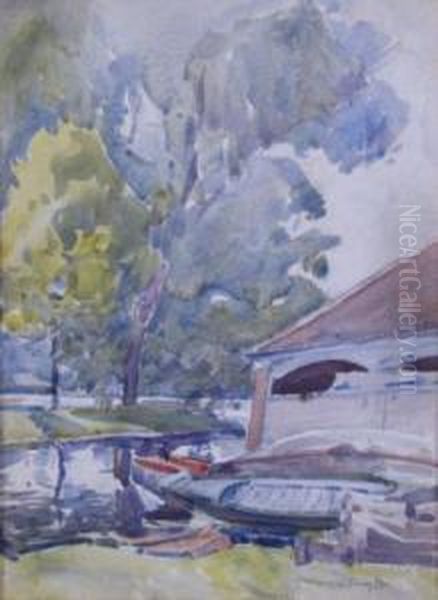 Depicting Boats And Building At Winona Lake - view 1