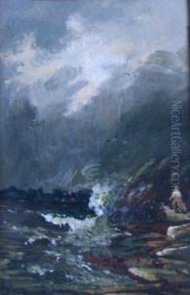 Man On Stormy Sea Shore - view 1