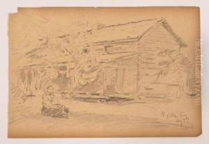 Kentucky Farmhouse, Female Portrait, And A Study Of Chickens by William Forsyth