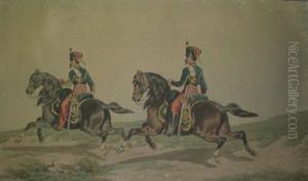 Deux Hussards A Cheval - view 1