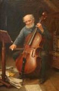 Portrait Of A Gentleman Playing Thecello Within An Interior