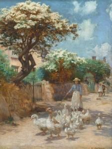 Goose Girl In A Cornish Lane by William Banks Fortescue