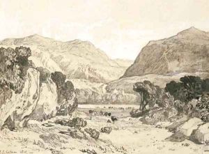Cattle grazing in a mountainous landscape by John Sell Cotman