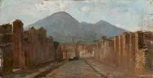 Veduta Di Pompei Sullo Sfondo Del Vesuvio by Eduardo Forti