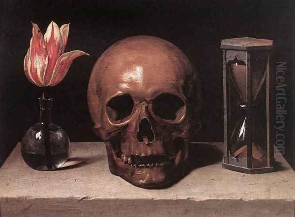 Vanitas Still Life with a Tulip, Skull and Hour-Glass - view 1
