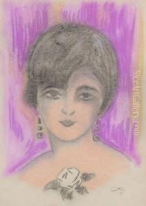 Jeune Fille A La Rose by Louis Fortuney