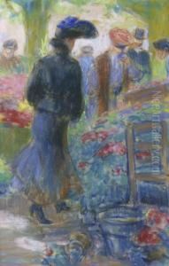 Elegante Au Marche Aux Fleurs by Louis Fortuney