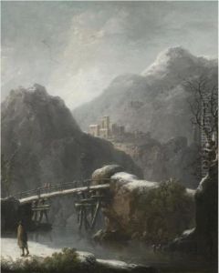 A Winter Landscape With Travellers Before A Bridge, A Hilltoptown Beyond