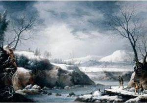 A Winter Landscape, With Figures Carrying Wood Beside A River