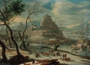 A View Of An Italian Walled Town In Winter, Thought To Beverona
