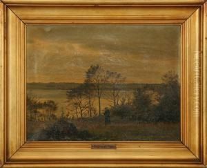 Landscape With Woman At A Lake. Signed H. Foss, Sept. 82 And Indistinct Indication by Harald Foss