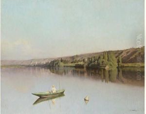 Pecheur Sur La Riviere by Emile Louis Foubert