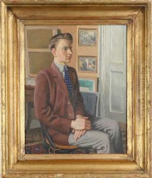 Interior Med Sittande Man, Signerad Och Daterad Arvid Fougstedt 1933 - view 1