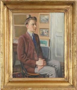 Interior Med Sittande Man, Signerad Och Daterad Arvid Fougstedt 1933
