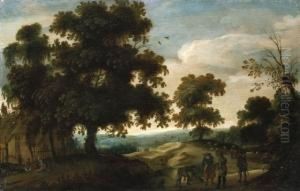 Flamische Landschaft Mit Bauern Im Vordergrund by Jacques Fouquieres