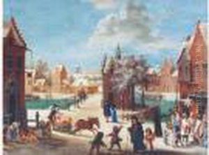 Place De Village En Hiver Animee De Nombreux Personnages by Jacques Fouquieres