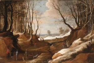 A Winter Landscape With Faggot Gatherers And Travellers On Apath by Jacques Fouquieres