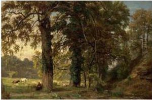 A Cowherdess With Her Cattle Resting Under A Tree