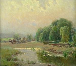 Cart By A Brook by Alexis Fournier